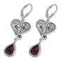 925 Sterling Silver Heart Earrings With Filigree Design and Garnet Stones - 1