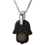 925 Sterling Silver & Onyx Names of G-d Hamsa Necklace  - 1
