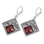 925 Sterling Silver Square Filigree Earrings With Garnet Stone - 1