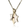 925 Sterling Silver Star of David and 14K Gold Land of Israel Necklace with Garnet Stone - 2