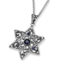 925 Sterling Silver Star of David Necklace With Blue Sapphire and White Quartz - 1