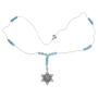 925 Sterling Silver Star of David Love Hearts Necklace with Blue Jade & Natural Topaz Stone - 2