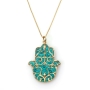 Adina Plastelina Gold Plated Hamsa Necklace - Turquoise - 1