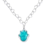 Adina Plastelina Silver Hamsa Necklace - Turquoise - 1