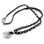 Black String and Silver Shiviti Necklace with Turquoise, Red, and Silver Beads by Or Jewelry - 1