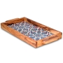 Blue and Red Flowers: Olive Wood & Armenian Ceramic Serving Tray - 1