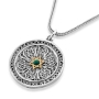 Deluxe Silver Ana Bekoach Pendant with Gold Star of David and Turquoise Gemstone - 1
