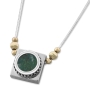 Deluxe Sterling Silver Square Necklace with Circle Eilat Stone Center - 1