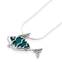 Eilat Stone with Silver Frame Fish Necklace - 1