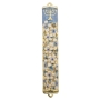  Enameled and Jeweled Flowers and Menorah Mezuzah Case (blue) - 1