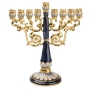 Enameled and Jeweled Pewter Blue Menorah with Sapphire Crystals - Swirls - 1