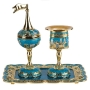 Enameled and Jeweled Havdallah Spice Tower, Candle Holder, and Tray - Jerusalem - Turquoise with Sapphire Crystals - 1