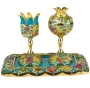 Enameled and Jeweled Havdallah Spice Tower, Candle Holder, and Tray - 7 Species (Turquoise) - 1