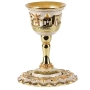 Enameled and Jeweled Pewter Kiddush Cup with Stem and Saucer - Jerusalem (Pearly White) - 1