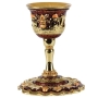 Enameled and Jeweled Pewter Kiddush Cup with Stem and Saucer - Jerusalem (Night) - 1