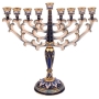 Enameled and Jeweled Pewter Menorah - Blue with Sapphire Crystals - 1