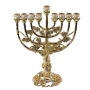  Enameled and Jeweled Pewter Menorah - Roses and Vines (Gold) - 1