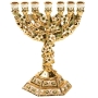 Ivory Enameled Pewter Menorah with Amber Crystals - Flowers - 1