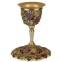Enameled and Jeweled Stemmed Pewter Kiddush Cup and Saucer - 7 Species (Bronze) - 1