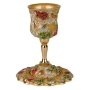  Enameled and Jeweled Stemmed Pewter Kiddush Cup and Saucer - 7 Species (Pearly White) - 1