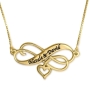 Gold Plated Engraved Infinity Heart Necklace (Hebrew / English) - 2