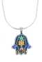 Ester Shahaf Silver Hamsa Necklace - Blue and Gold - 1