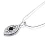 Evil Eye: Onyx and Zirconia Accents Silver Kabbalah Necklace - 1