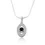 Evil Eye: Onyx and Zirconia Accents Silver Kabbalah Necklace - 2