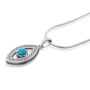 Silver Evil Eye Necklace with Turquoise and Zirconia Accents - 1