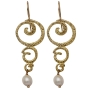 Gold Plated Silver and Pearls Ornament Earrings - 2