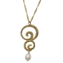 Gold Plated Silver and Pearls Ornament Necklace - 1
