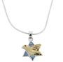 Gold and Silver Star of David Dove Necklace with Opalite - 1