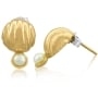 Golden Bell: Gold Plated Brass Stud Earrings with Pearls - 2