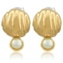 Golden Bell: Gold Plated Brass Stud Earrings with Pearls - 1