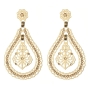 Golden Double Tear Drop Filigree Jeweled Earrings by LK Designs - 1