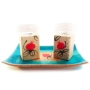 Handmade Ceramic Shabbat Candlesticks and Tray with Pomegranate Motif  - 1