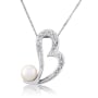 Heart: 14K White Gold & Diamond Pendant with Pearl - 1