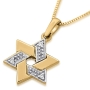 Interlocking Star of David: 14K Gold Necklace with 3 Diamonds (Contrast) - 2