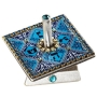 Iris Design Blue Diamond Hand Painted Dreidel with Swarovski Stones - 1