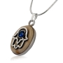 Jerusalem Stone and Silver Oval Hamsa Necklace with Sapphire - 1