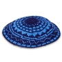 Knitted Black Kippah with Blue Design - 1