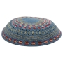 Knitted Gray Kippah with Red, Brown and Mustard Design - 1