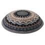 Knitted Kippah: Gray and Brown Design - 1