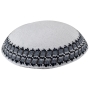 Knitted White Kippah with Gray Border - 1