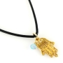 Lace: Gold Filled Hamsa Necklace with Opal and Leather Cord - 1