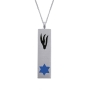Mezuzah: Silver Necklace with Enamel Shin & Stone Star of David - Choice of Colors - 2