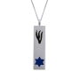Mezuzah: Silver Necklace with Enamel Shin & Stone Star of David - Choice of Colors - 3