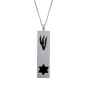 Mezuzah: Silver Necklace with Enamel Shin & Stone Star of David - Choice of Colors - 4