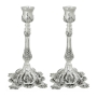  Nickel Plated Classic Candlesticks - Floral - 1