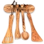 Olive Wood Kitchenware Set with Hanging Rack (5-Piece Set) - 1